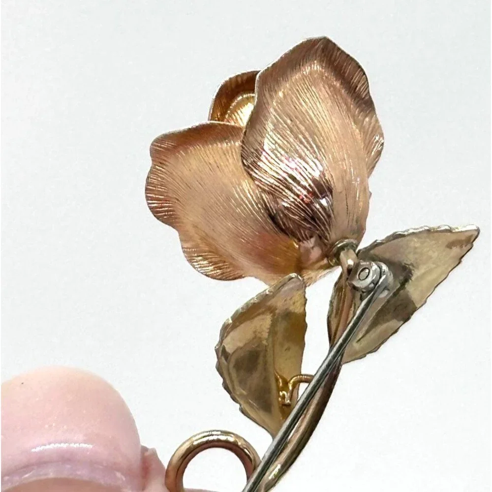 Vintage Two-Tone Rose Pin Brooch Rose Gold Tone